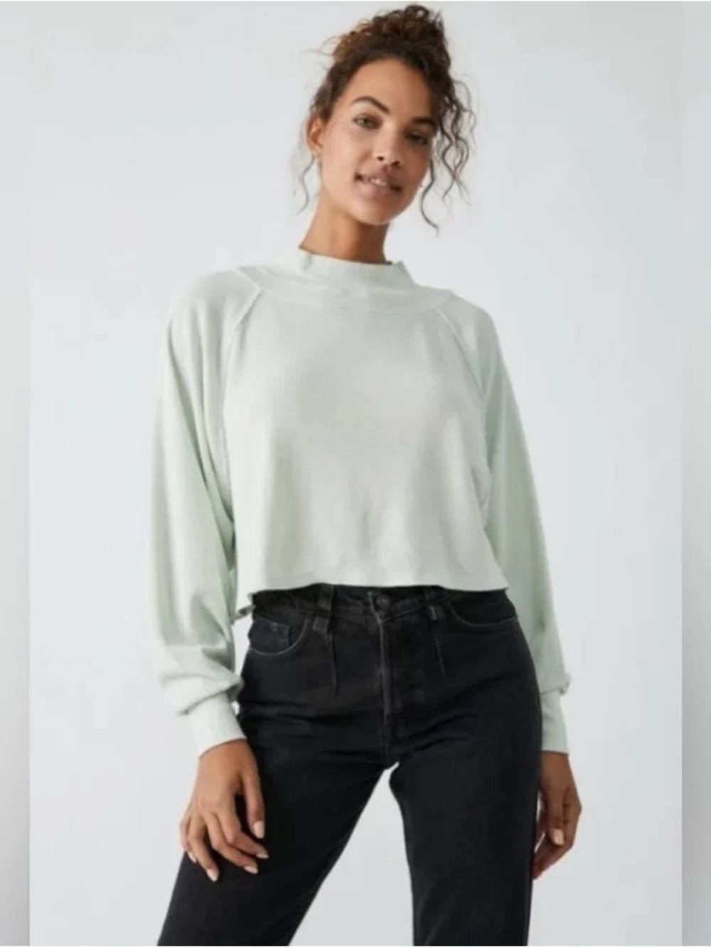 We the free Fun Times Light Mint Long-Sleeve Cropped Top - Women